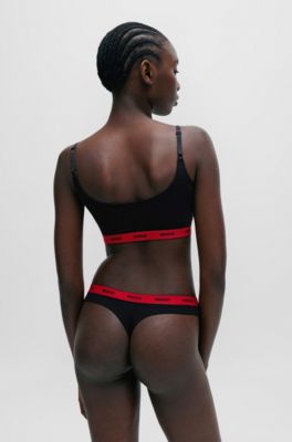 Three-pack of stretch-cotton thong briefs with logos, Black