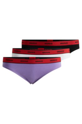 Shop Hugo Three-pack Of Stretch-cotton Thong Briefs With Logos In Patterned