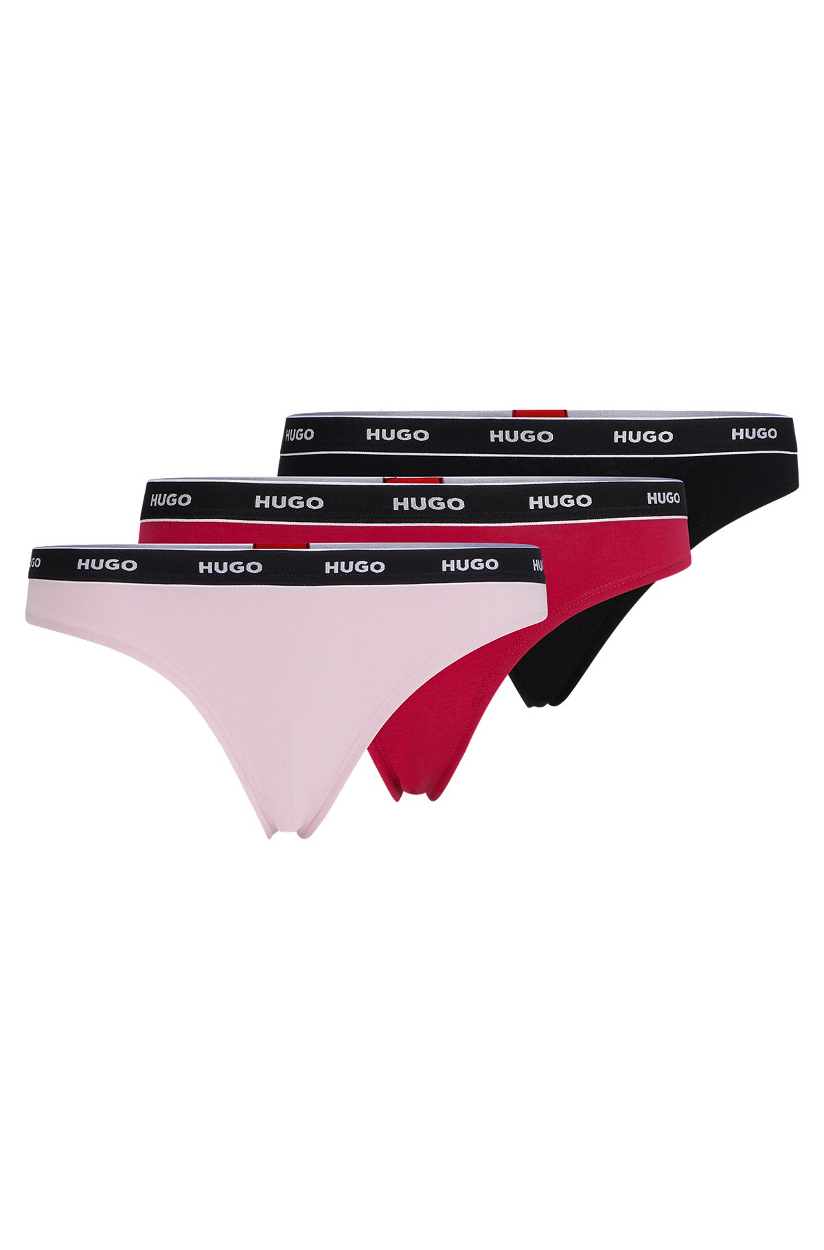 Three-pack of logo-waistband thongs in stretch cotton, Patterned