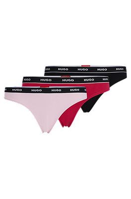 Three-pack of - HUGO thong stretch-cotton with briefs logos
