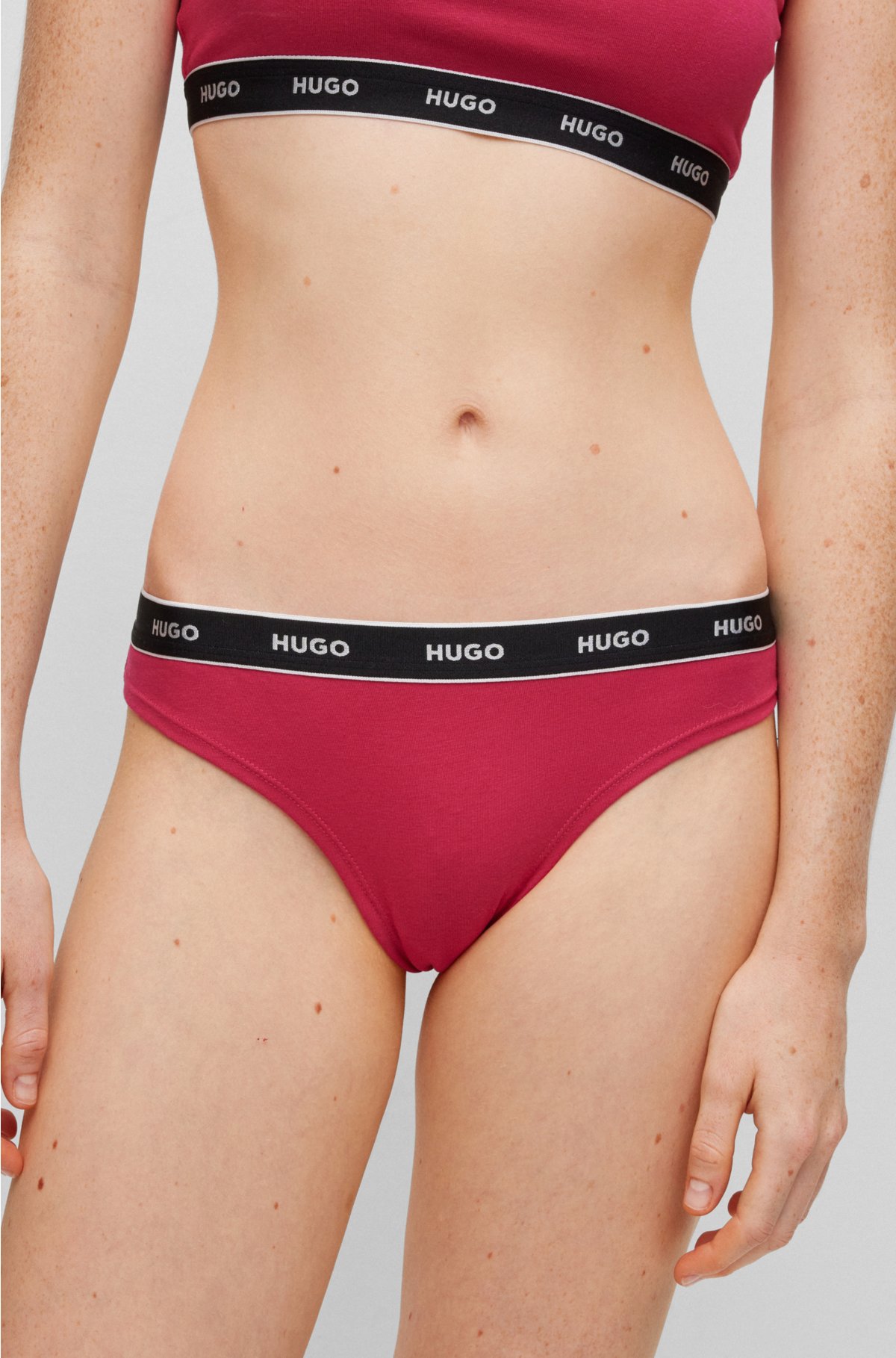 stretch-cotton - HUGO thong with briefs logos of Three-pack