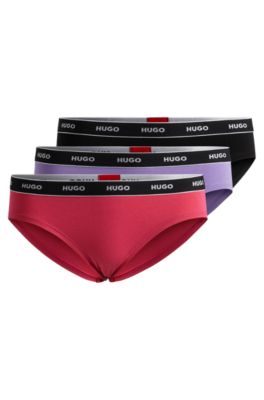 Shop Hugo Three-pack Of Stretch-cotton Briefs With Logo Waistbands In Patterned