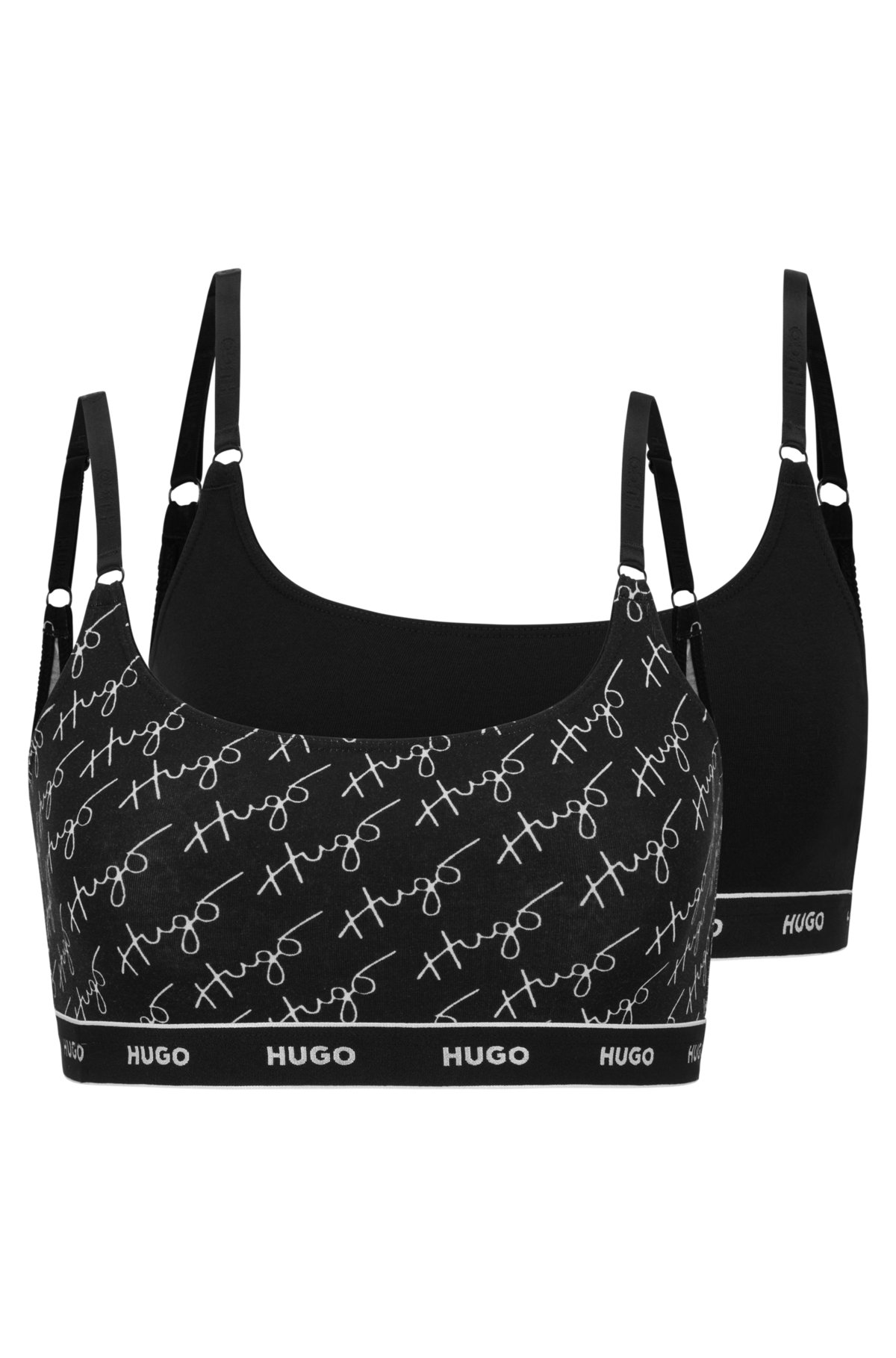 HUGO - Two-pack of stretch-cotton bralettes with logo bands