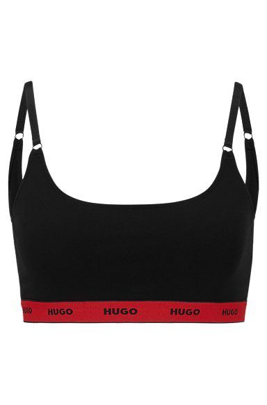 Two-pack of stretch-cotton bralettes with logo band, Black