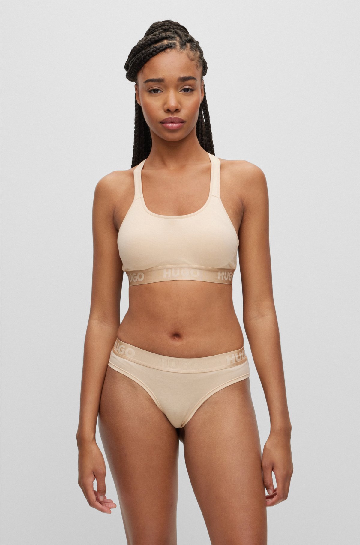 HUGO - Bralette in stretch cotton with repeat logos | Bralettes
