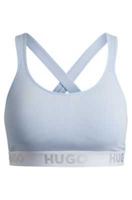 Hugo Boss Crossed-back Bralette In Stretch Cotton With Logo Band In Purple