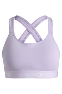 Shop Hugo Crossed-back Bralette In Stretch Cotton With Logo Band In Light Purple