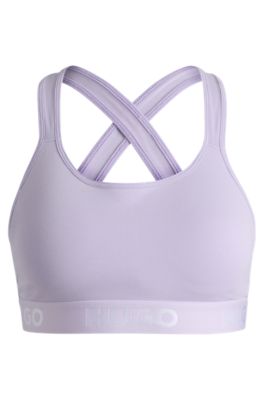 Hugo Boss Crossed-back Bralette In Stretch Cotton With Logo Band In Light Purple