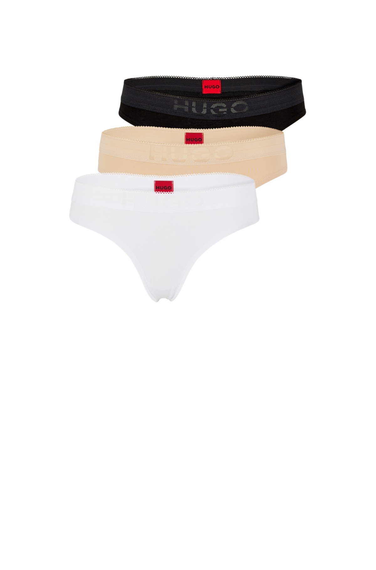 - of Three-pack stretch logo thongs in cotton HUGO
