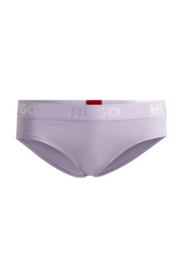 Hugo Boss Stretch-cotton Regular-rise Briefs With Logo Waistband In Light Purple