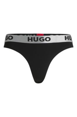 HUGO - Stretch-cotton thong with logo waistband