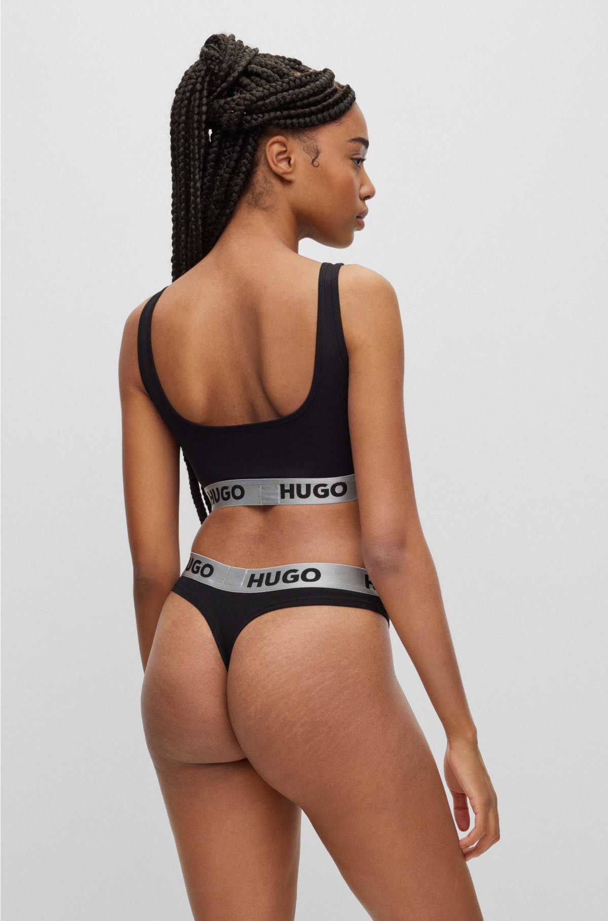Super beliebt und 100 % Qualität garantiert! HUGO - Stretch-cotton thong with logo waistband