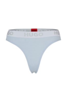 Hugo Boss Stretch-cotton Thong With Logo Waistband In Purple