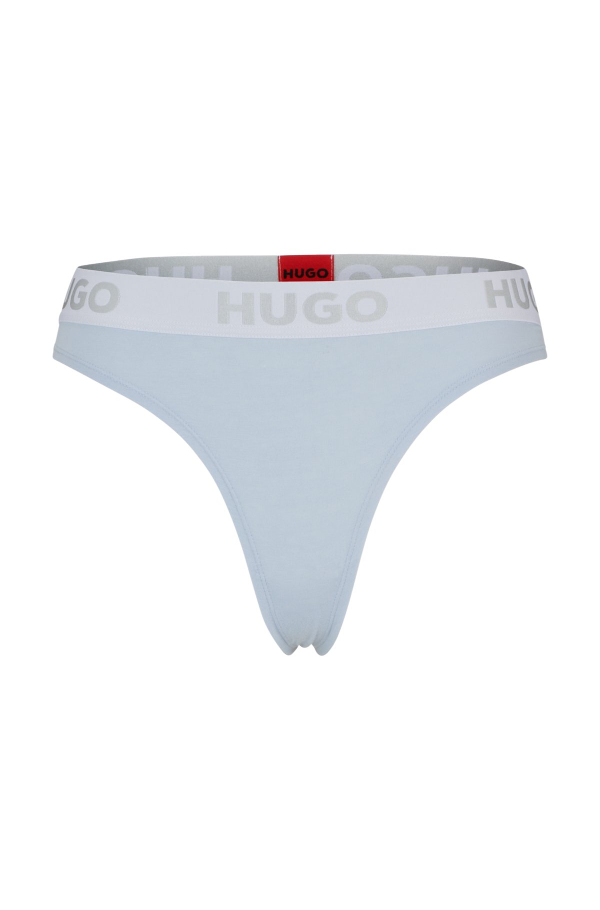 Stretch-cotton thong with logo waistband