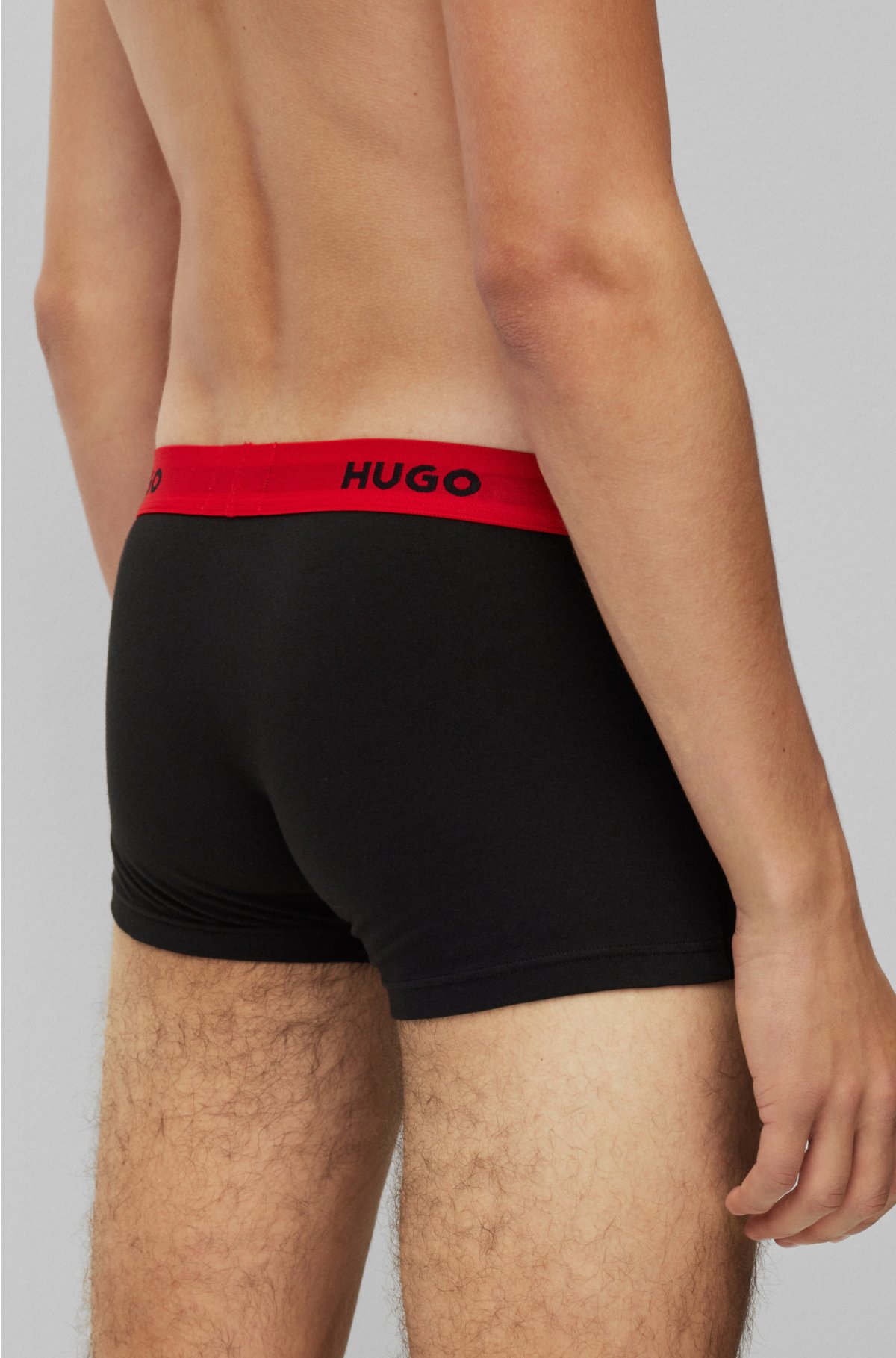 Triple-pack of stretch-cotton trunks with logo waistbands, Black