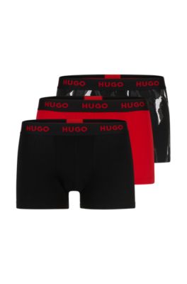 Hugo Triple-pack Of Stretch-cotton Trunks With Logo Waistbands In Dark Grey