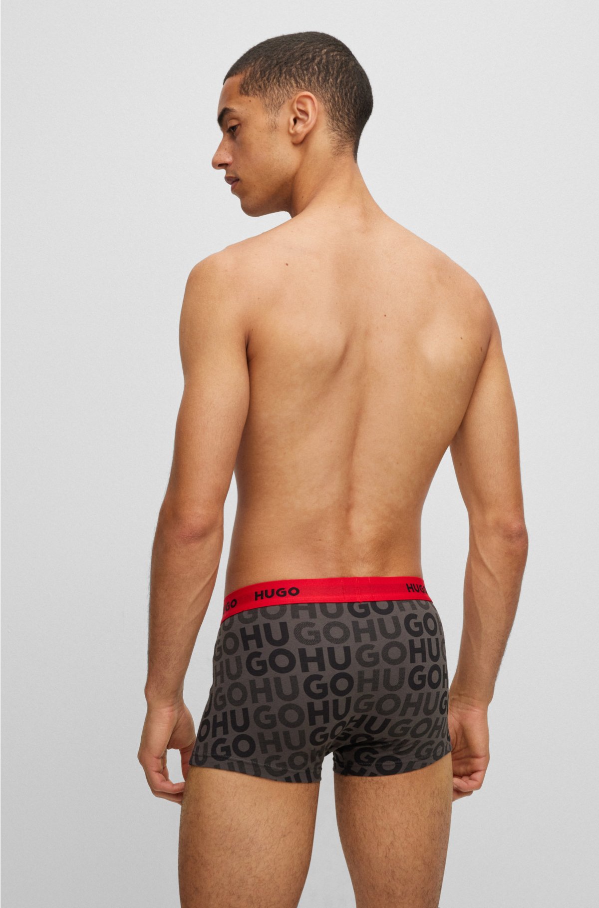Triple-pack of stretch-cotton trunks with logo waistbands, Dark Grey