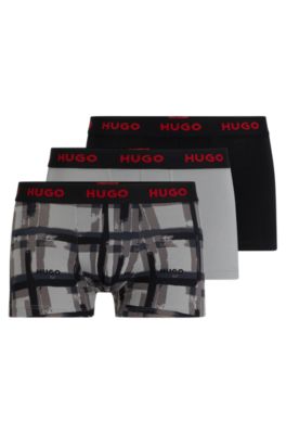 Hugo Triple-pack Of Stretch-cotton Trunks With Logo Waistbands In Grey