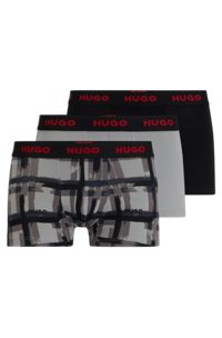 Triple-pack of stretch-cotton trunks with logo waistbands, Grey