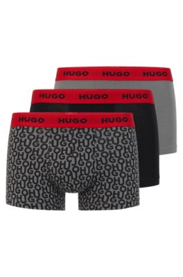 HUGO - Triple-pack of stretch-cotton trunks with logo waistbands