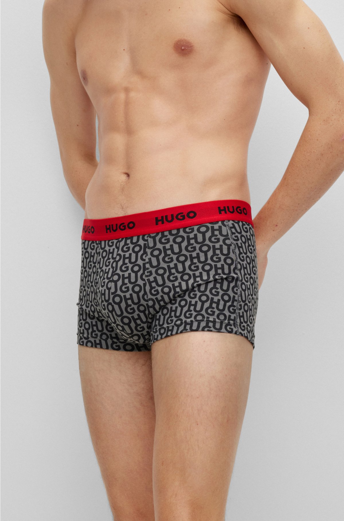 Triple-pack of stretch-cotton trunks with logo waistbands, Light Grey