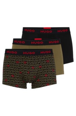 HUGO - Triple-pack of stretch-cotton trunks with logo waistbands