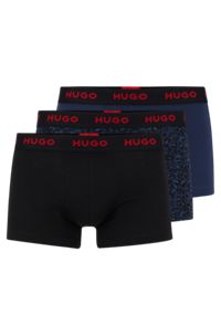 Triple-pack of stretch-cotton trunks with logo waistbands, Dark Blue