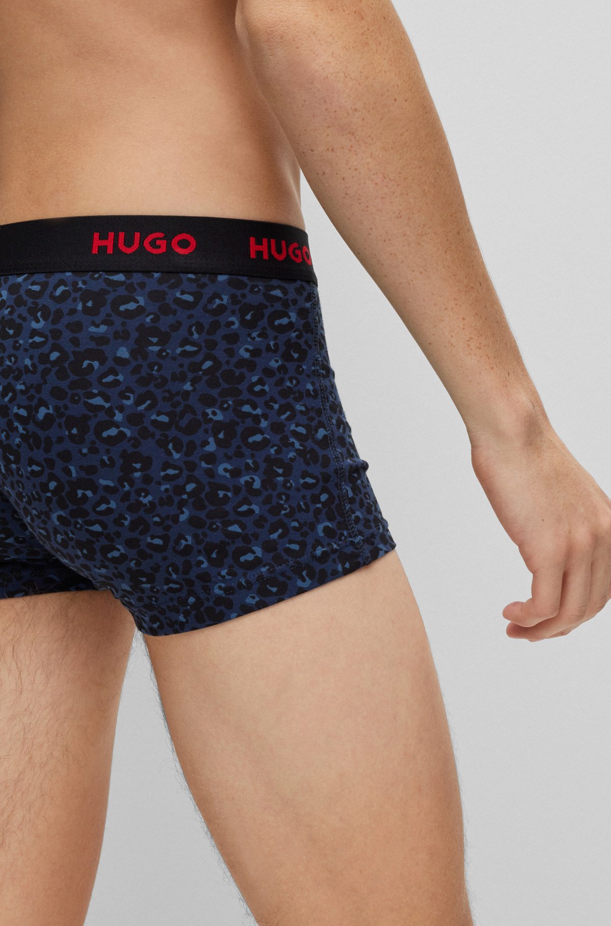 Triple-pack of stretch-cotton trunks with logo waistbands, Dark Blue