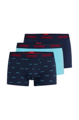 Hugo Triple-pack Of Stretch-cotton Trunks With Logo Waistbands In Turquoise