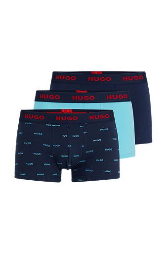 Triple-pack of stretch-cotton trunks with logo waistbands, Turquoise