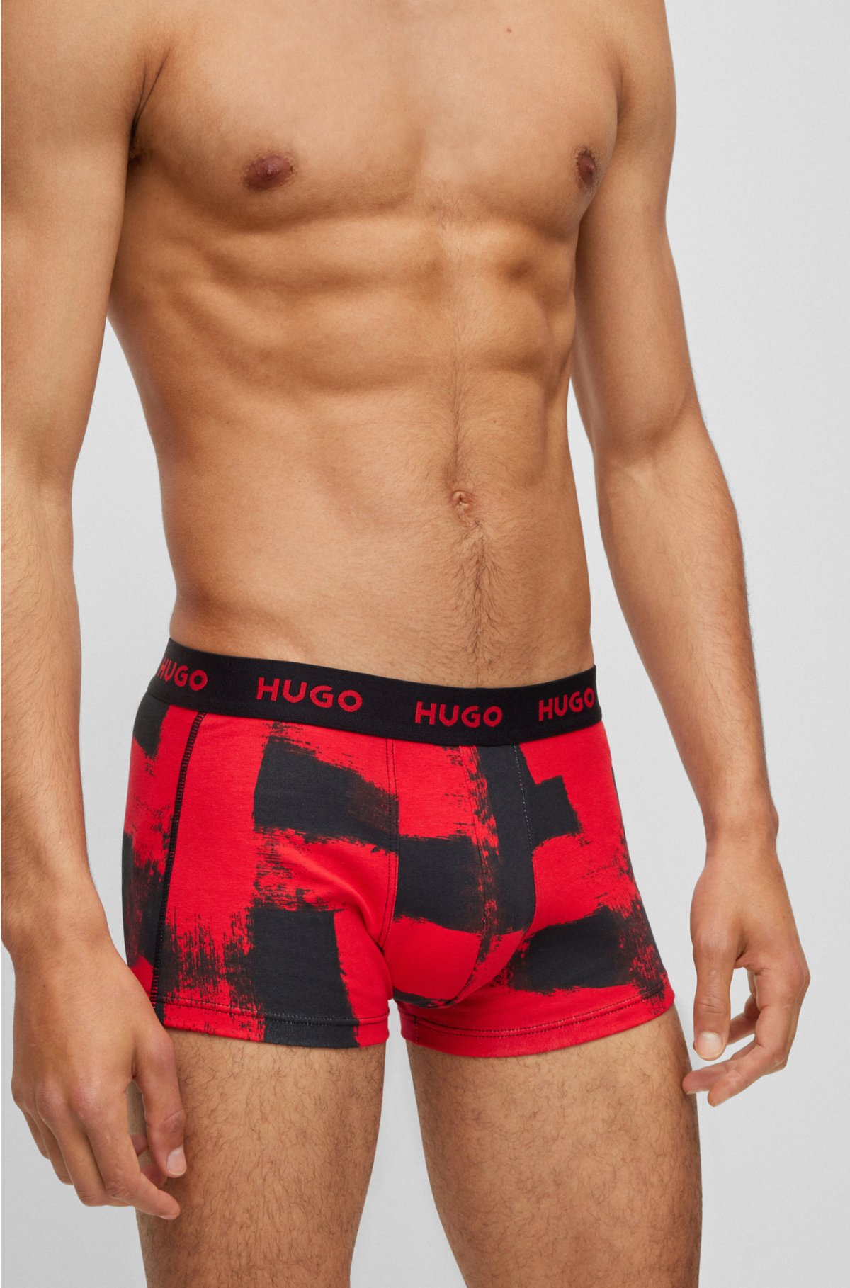 Triple-pack of stretch-cotton trunks with logo waistbands, Red