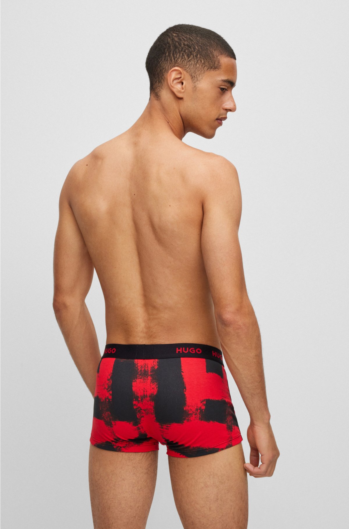 Triple-pack of stretch-cotton trunks with logo waistbands, Red