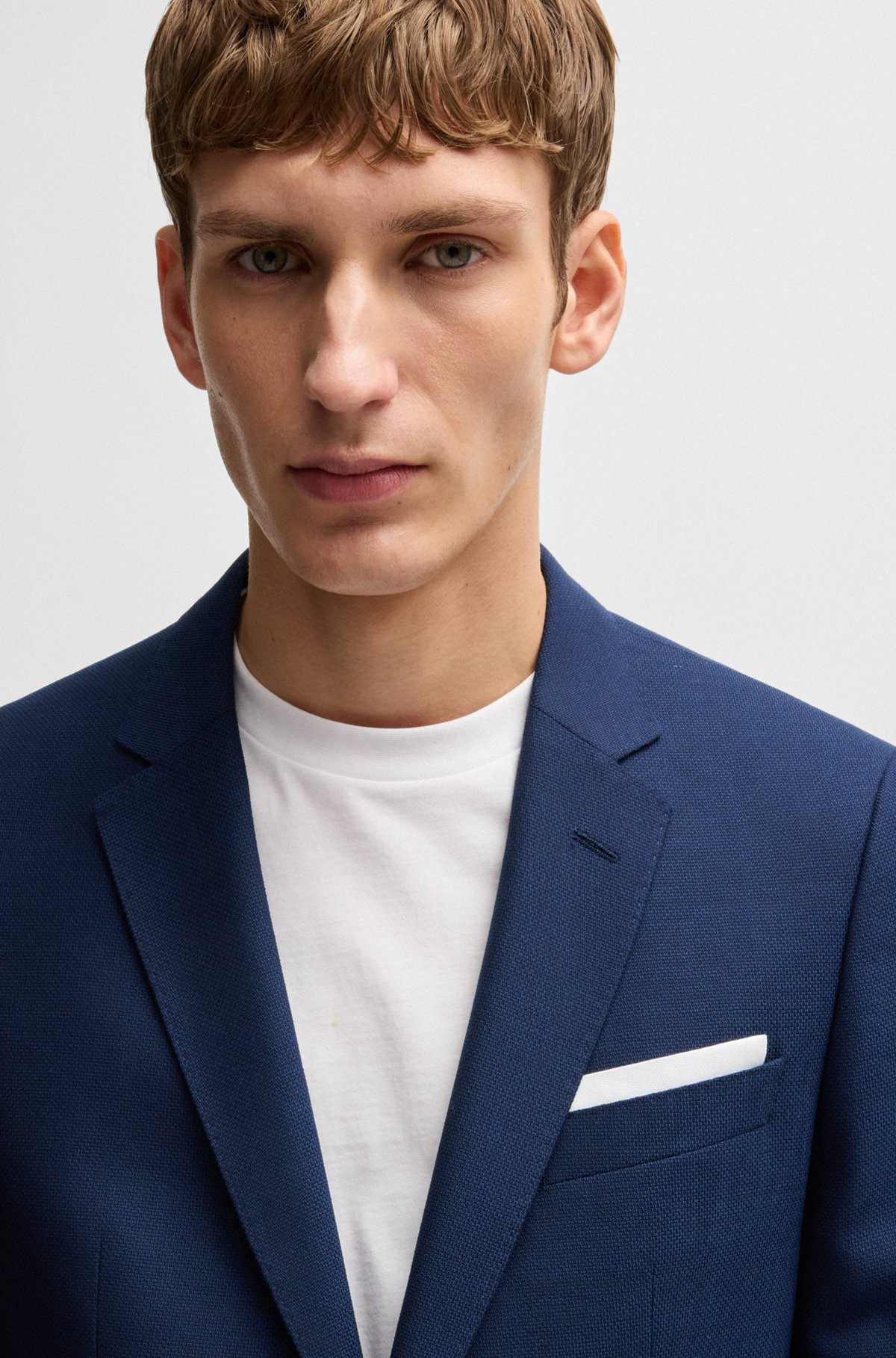 BOSS - Slim-fit jacket in patterned wool - Dark Blue BOSS - Slim-fit jacket in patterned wool - Dark Blue