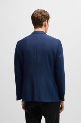 Slim-fit jacket in patterned wool, Dark Blue