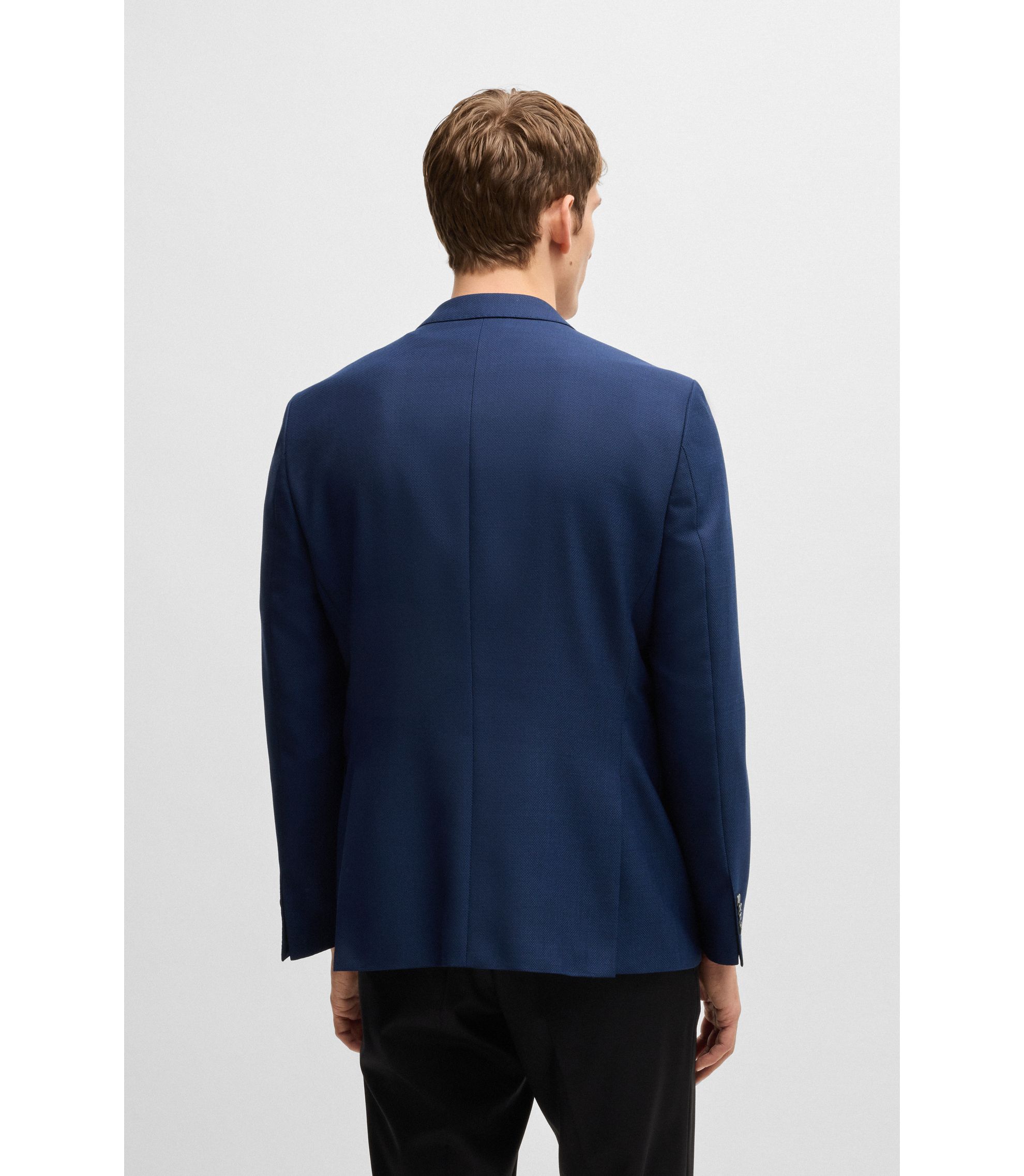 BOSS - Slim-fit jacket in patterned wool - Dark Blue