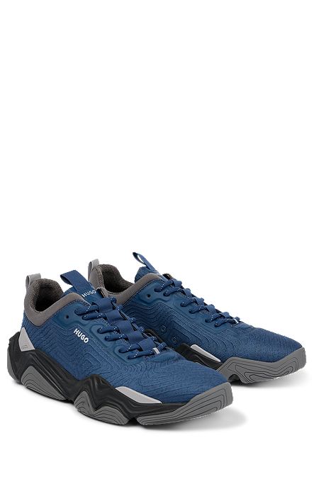 Lace-up trainers with thermo-bonded details, Dark Blue