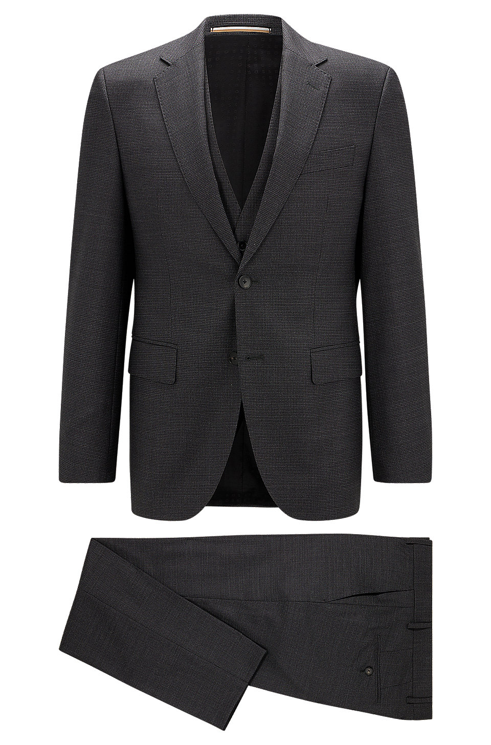 BOSS - Three-piece regular-fit suit in checked stretch fabric