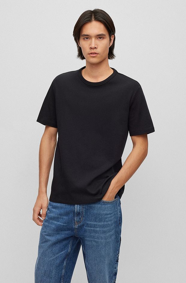 Pima-cotton regular-fit T-shirt with contrast logo, Black