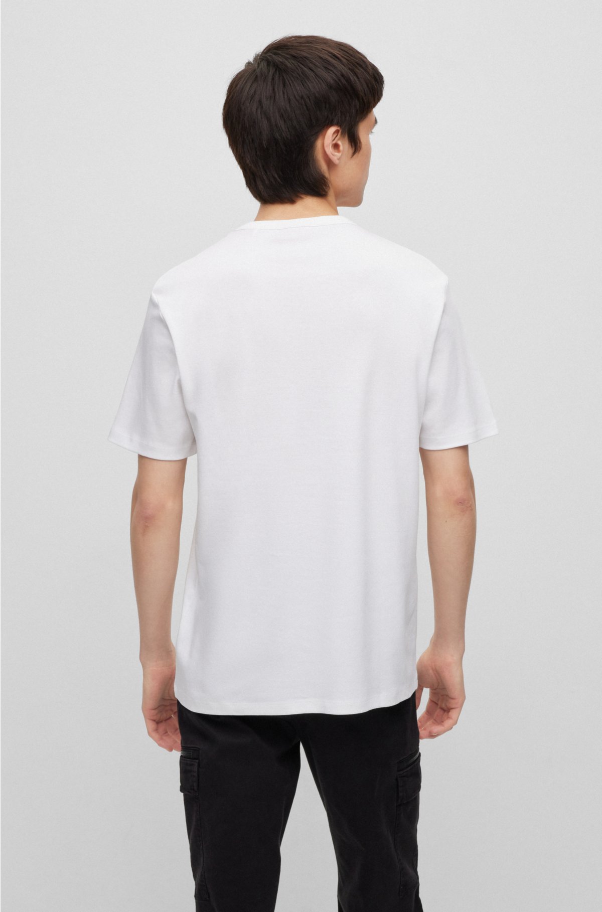Pima-cotton regular-fit T-shirt with contrast logo, White
