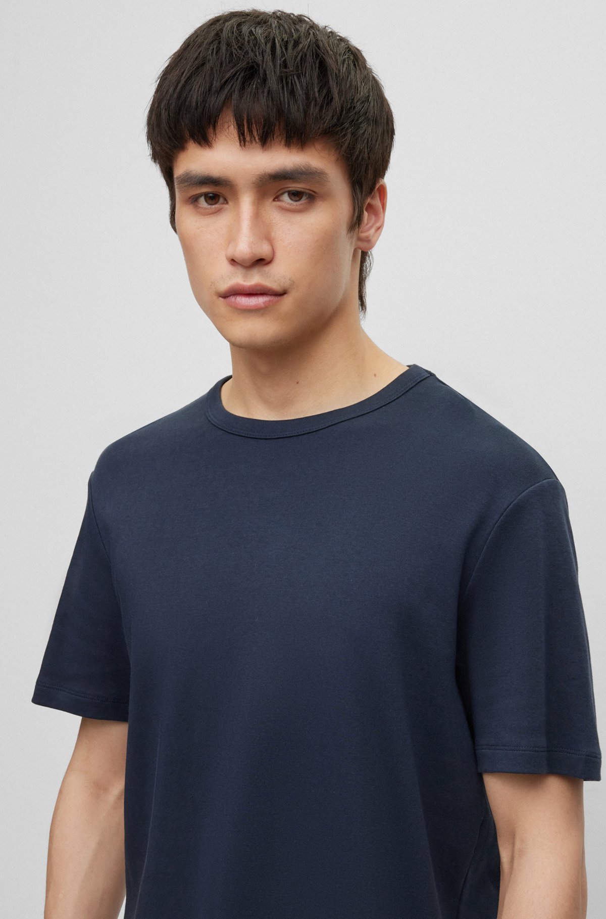 HUGO - Pima-cotton regular-fit T-shirt with contrast logo