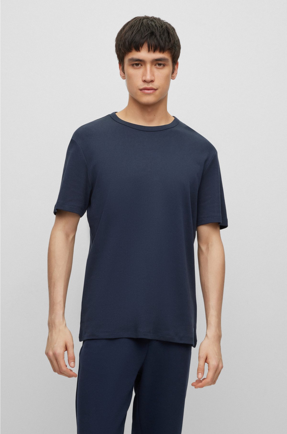 Pima-cotton regular-fit T-shirt with contrast logo, Dark Blue