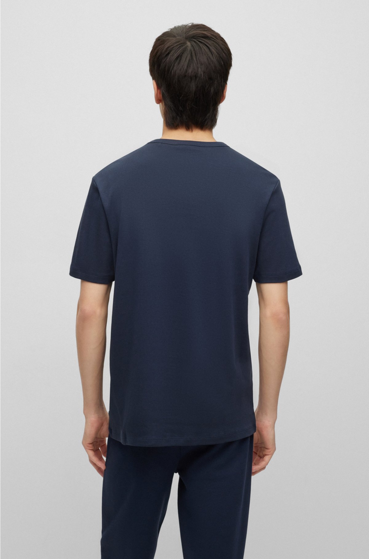 Pima-cotton regular-fit T-shirt with contrast logo, Dark Blue