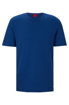 Shop Hugo Pima-cotton Regular-fit T-shirt With Contrast Logo In Dark Blue
