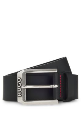 Logo-buckle belt in leather, Black