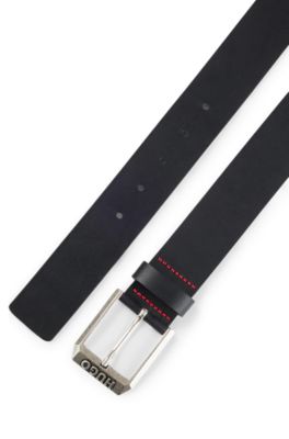Cintur&oacute;n de piel con hebilla con logo, Negro