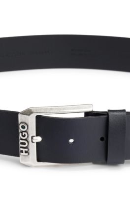 Logo-buckle belt in leather, Black