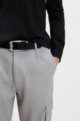 Logo-buckle belt in leather, Black