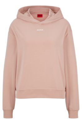 HUGO Relaxed fit hoodie in soft brushed jersey with logo light pink