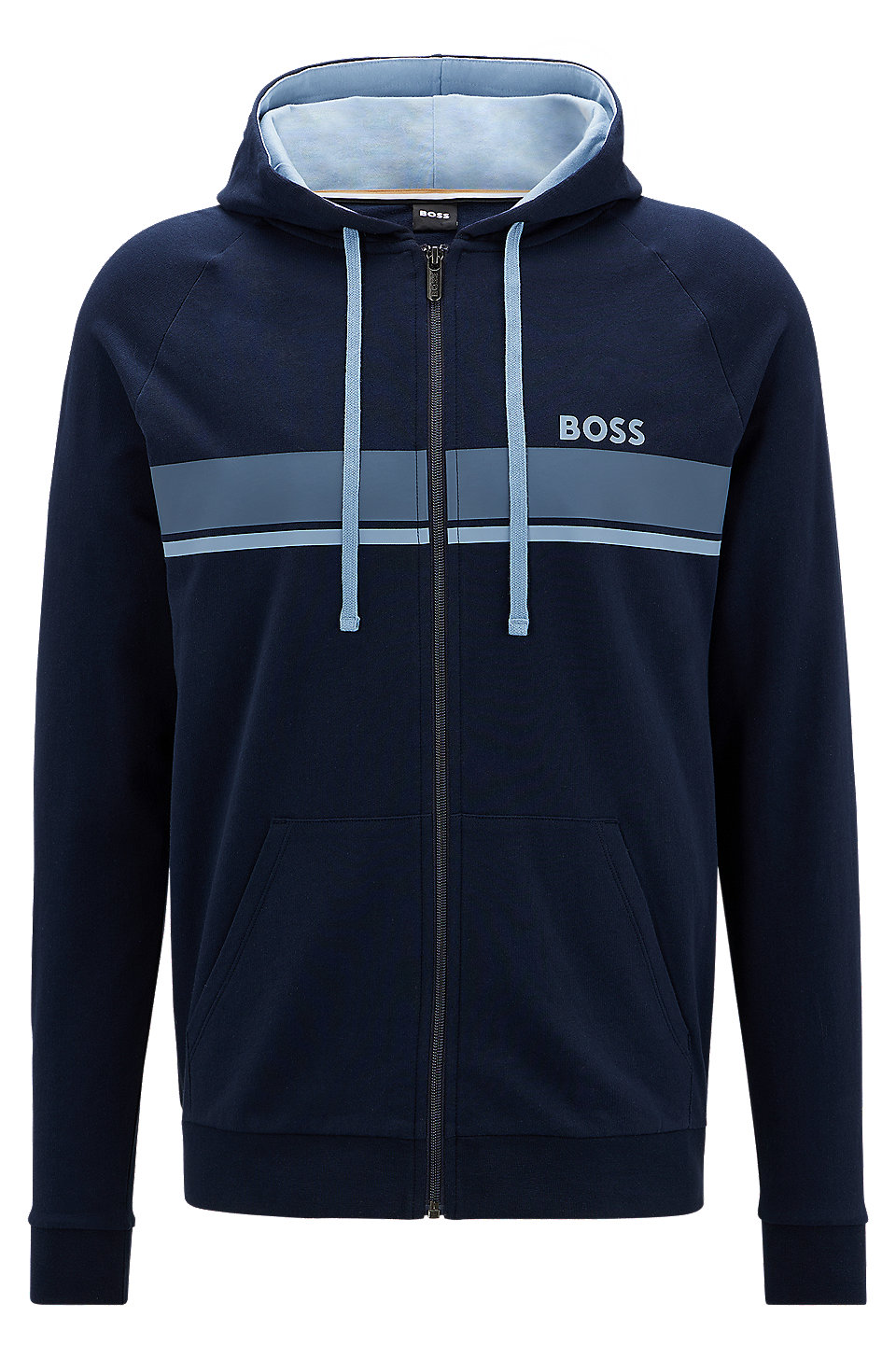 BOSS - Cotton-terry zip-up hoodie with logo and stripes