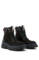 Nubuck-leather boots with monogrammed trim, Black